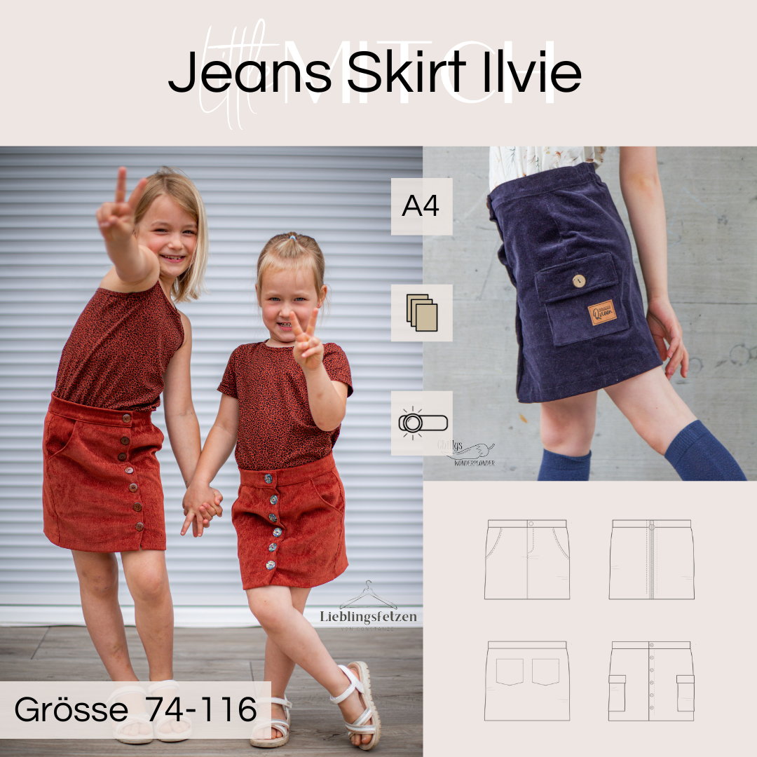 Little mitch design  E-Book Schnittmuster " Jeans Skirt Ilvie Mini Grösse 74-116